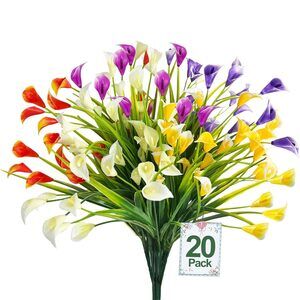 20 Bundles Calla Lily (400 Heads) Artificial Flowers for Outdoors, Fake